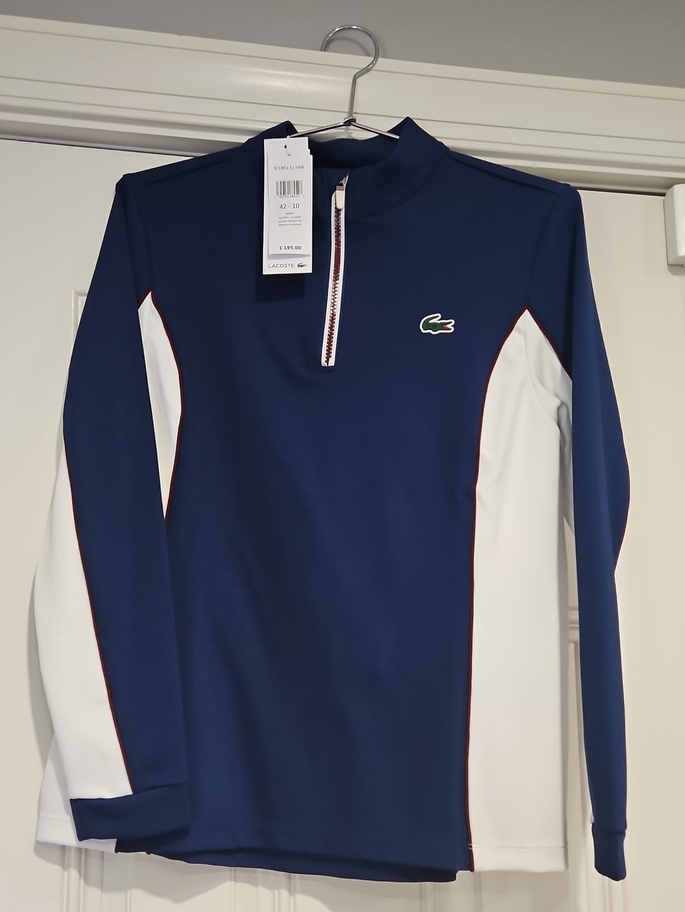 Lacoste Navy and White NWT Quarter-Zip Mock Sweater